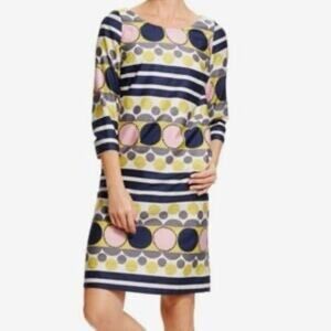 Boden Marti Shift Dress,size 14,retro geometric print,3/4 sleeve,navy/pink/yello